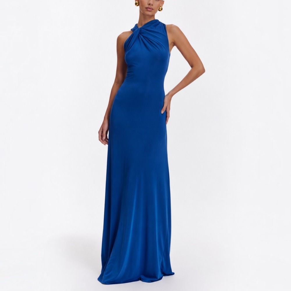 MESHKI Marlee‎ Asymmetrical Slinky Maxi Dress Women's Medium Cobalt Blue New